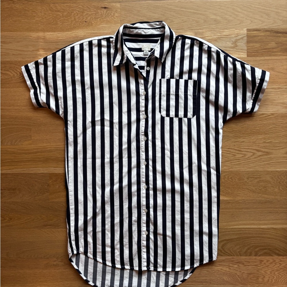 A New Day Navy Blue and White Casual Shirt Dress